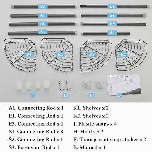 DUFU Telescopic Metal Shower Shelf with 4 Trays Adjustable Suitable for Ceilings from 85 to 325 cm Height for Organizing Bathtub or Bathroom Grey