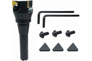 LAHDYFHOE GBJ 1" Shank R8 Face Milling Cutter Arbor End Mill Tool Holders with Triangle Carbide Indexable Milling Inserts (Cutter + Inserts + Screws and Wrench)