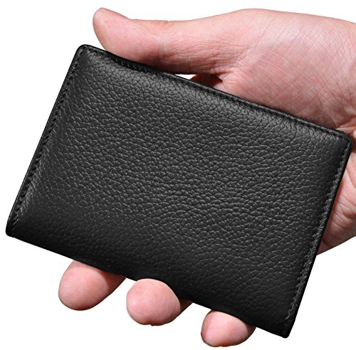 Outrip Genuine Leather Business Card Holder Name Card Case Credit Card Wallet with ID Window RFID Blocking (Black)