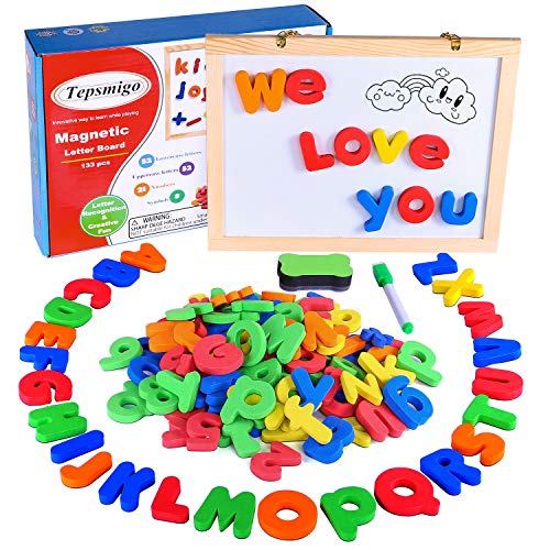 TEPSMIGO Magnetic Letters and Numbers 133 Pcs ABC Megnets Learning Set - Whiteboard Chalkboard Easel, Educational Toys for Kids 3 4 5 6 7 8 Years Old