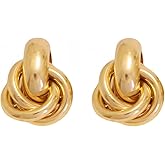 DIAMANTIO 18K Gold Plated Knot Stud Earrings – Chunky Interlocking Hoop Design for Women, Minimalist Statement Jewelry