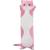 SHINUOER Cute Cat Plush Long Body Pillow – Soft Cartoon Stuffed Animal Doll, Kawaii Cat Plushie Cuddle Toy for Kids, Girls & Girlfriend (Pink, 43.3 Inch)