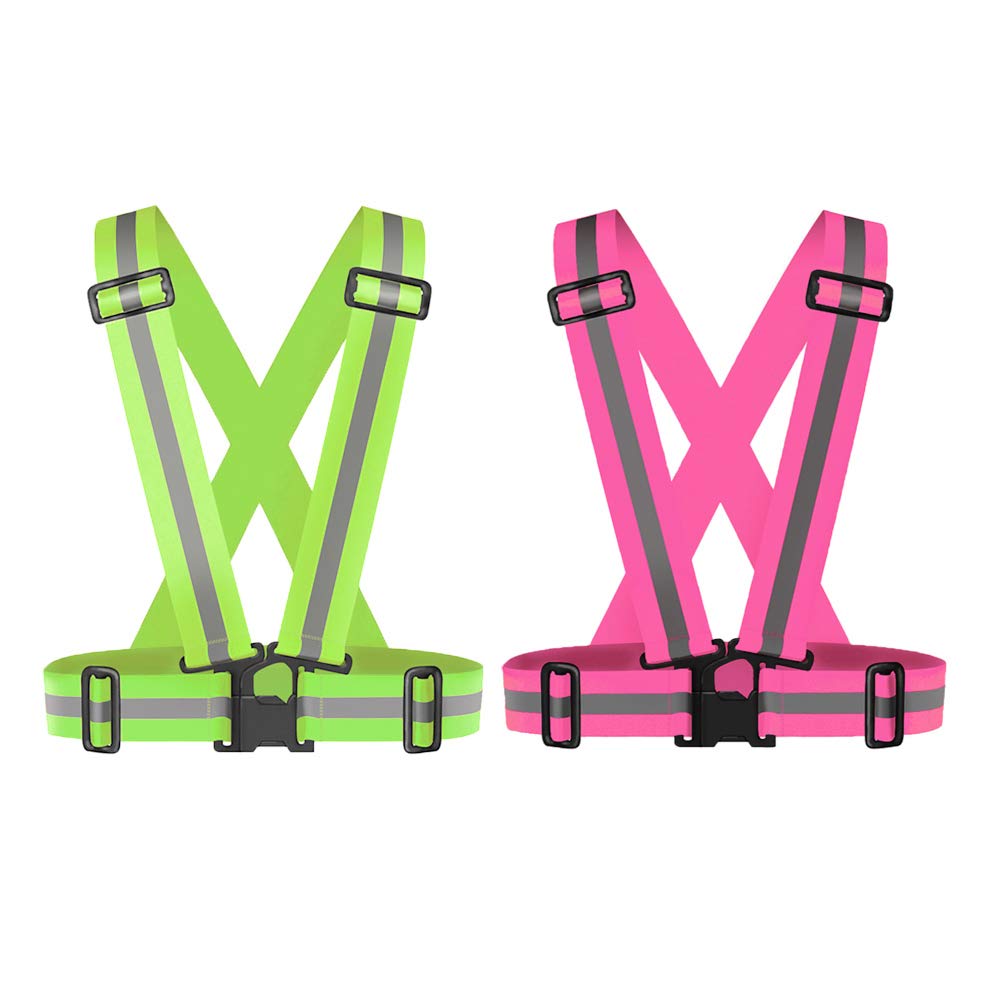 Zhongtou 2pcs High Vis Vest Straps Reflective Vest Adjustable Hi Vis Belt 360° Flexible Safety High Visibility Vest for Adult Women Children Cycling Running Jogging Walking Motorcycle Riding