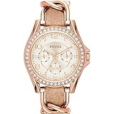 Fossil Riley Multifunction Stainless Steel and Leather Watch