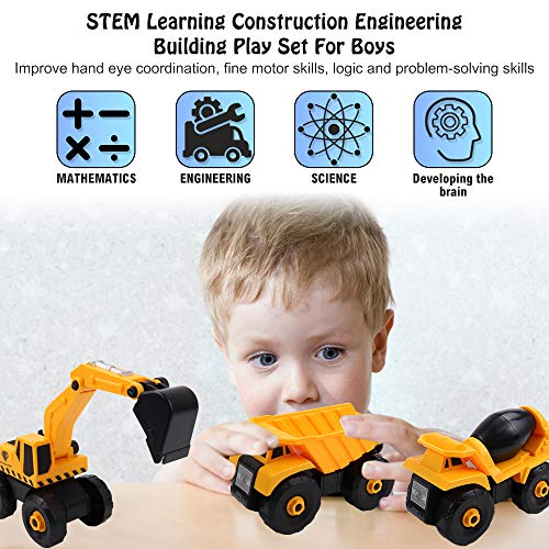 Jellydog Toy Take Apart Toys, 6 Set Construction Take Apart Trucks,Excavator, Bulldozer, Drilling, Road Roller, Dump, Cement Truck,STEM Learning Toys for Toddlers Age 3+ - Thumbnail 2