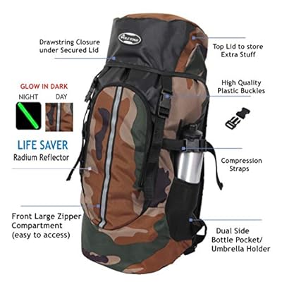 POLESTAR Hike Camo 44 Ltr Rucksack With Rain Cover For Trekking Hiking Travel Backpack