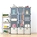 UNICOO - Multi Use DIY Plastic 12 Cube Organizer, Bookcase, Storage Cabinet, Wardrobe Closet Black with White Door (Deeper Cube -New)