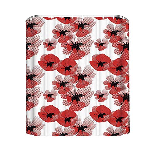 YOLIYANA Floral Practical Shower Curtain,Poppies Retro Halftone Effect Fertility and Eternal Life Symbols Vintage Decorative for Hotel Bath,94'' W x72'' H