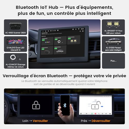 ATOTOOUT Car Radio 2 DIN 10.1 Inches, QLED Touch Screen 4GB+64GB, Wireless CarPlay, Android Auto, Android with 4G/Wi-FI/BT/USB, DSP, GPS and Parkmonitor, LRV, HDMI-EIN-/Ausgang, FM/RDS
