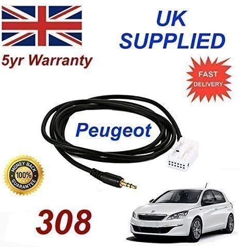 Peugeot 308 3.5mm Aux input adapter cable Model Year 2007+