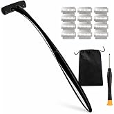TOAKA Back Shaver For Men with Foldable Long Handle 17.9", Ergonomic DIY Back Hair Shaver with Replaceable Safety Blades, Wet &amp; Dry Body Groomer, 13 Blades &amp; Screwdriver Included