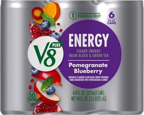 V8 +ENERGY POMEGRANATE BLUEBERRY JUICE ENERGY DRINK, 8 FL OZ CAN (6 PACK)