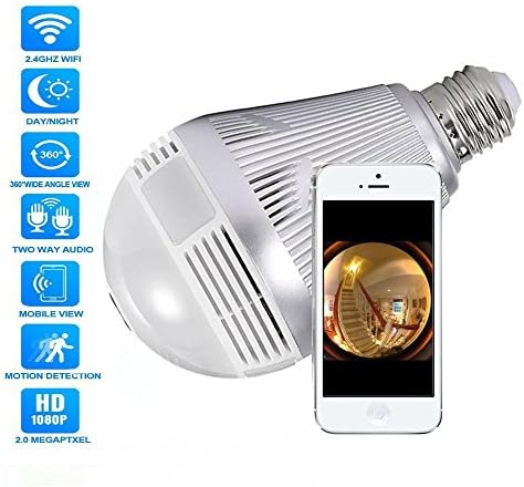 Deftun Light Bulb Camera 1080P HD 360° Panoramic WiFi Wireless Security Bulb Fisheye Network IP Camera