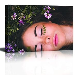 Canvas Wall Art - Woman Portrait Cover Photography with Floral Makeup - Giclee Print Gallery Wrap Modern Home Art Ready to Hang - 12x18 inches