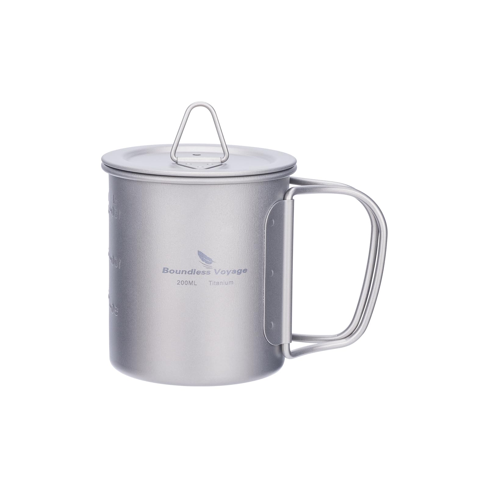 iBasingo 200ml Titanium Mug Camping Cup Tea Coffee Water Pot with Lid Ultralight Outdoor Travel Tableware with Foldable Handle Picnic Backpacking Trekking Portable Drinkware Survival Gear Ti3033D — image 1