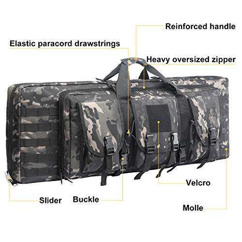 AK47/AR16 Tactical Rifle Case Double Carbine Bag Outdoor Molle Deluxe Double Rifle Gun Bag Padded Long Gun Case & Rifle Storage Backpack(2 Sizes and 6 Colors to chooese from) (BLACK MULTICAM, 42inch)