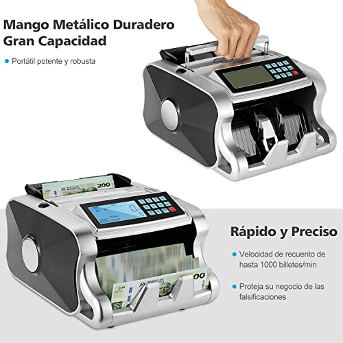 Contadora De Billetes Detector de Billetes Falsos, Contador de Dinero con pantalla LED Doble Display,1000 Billetes por Minuto Maquina para Contar Dinero Billetes Mexicanos