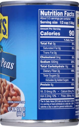 BUSH’S BEST CANNED BLACKEYE PEAS, SOURCE OF PLANT BASED PROTEIN AND FIBER, LOW FAT, GLUTEN FREE, 15.8 OZ