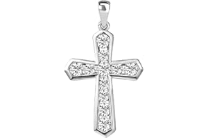 SHOP LC DELIVERING JOY 925 Sterling Silver Cross Pendant for Men & Women - Cubic Zirconia Cross Pendants Silver Cross Jewelry - Catholic Faith Religious Christian Birthday Gifts for Womens