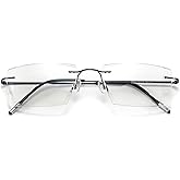 K.LAVER Bifocal Reading Glasses For Men Women Rimless Blue Light Blocking Glasses Diamond Cut Readers Titanium Eyeglasses