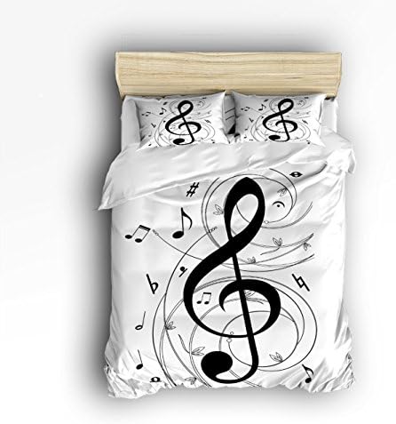 4 Pieces Bedding bed Set Comfortable Soft Brushed Cotton, Music Notes Bed Sheet Set Duvet Cover Flat Sheet and Pillow CasesKing Size