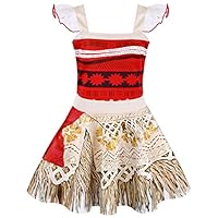 AmzBarley Moana Dress for Girls Costumes Cosplay Outfit Kids Clothes Age 4-5 Years Size 6 Red