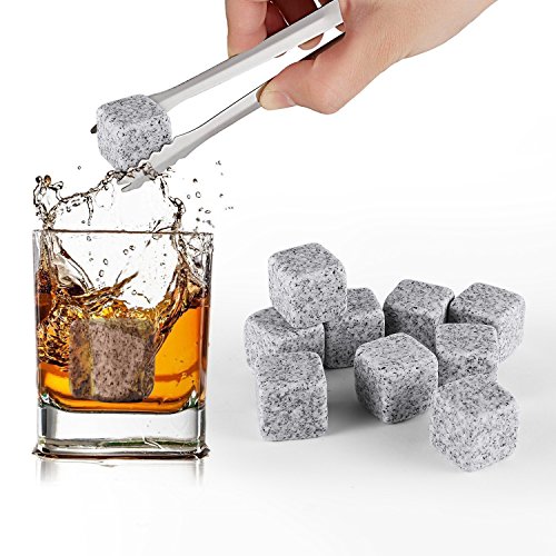 SAVFY® 9 PCS Whisky Chilling Rocks Ice Stones Drinks Cooler Cubes Whiskey Scotch on the Rocks Granite with a Muslin Pouch