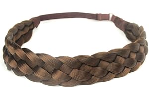 DIGUAN 5 Strands Synthetic Hair Braided Headband Wide Braids Hairpiece Women Girl Beauty accessory, 56g CA (Medium Brown)