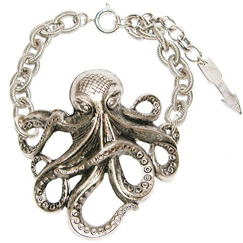 Nickel Free Octopus Stamping Bracelet, Quality Made in USA!, Burnished Silver in Burnished Silver