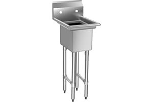 HARDURA RESTAURANT EQUIPMENT HARDURA Stainless Steel Commercial Compartment Sink Freestanding Utility Kitchen Basin with 10" L X 14" W X 10" D Bowl For Restaurant, Kitchen & Garage