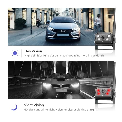 Fuluku Digital Wireless Rear View Camera with 9'' HD Monitor, 2 Waterproof Wide Angle License Plate Cameras and Night Vision, for 12V 24V Car/Truck/Coach/Pickup/SUV/Van/Camper