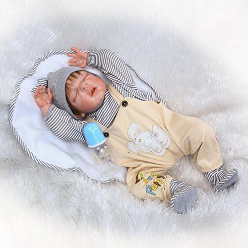 NKol Reborn Baby Dolls Silicone Full Body, Lifelike Realistic Waterproof Newborn Baby Boy Doll, 22inch 56cm Closed Eyes Anatomically Correct Toys