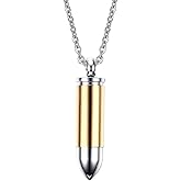Stainless Steel Memorial Cremation Ash Urn Vial Tube Bullet Pendant Keepsake Necklace, Golden, Free Chain (Silver Yellow)