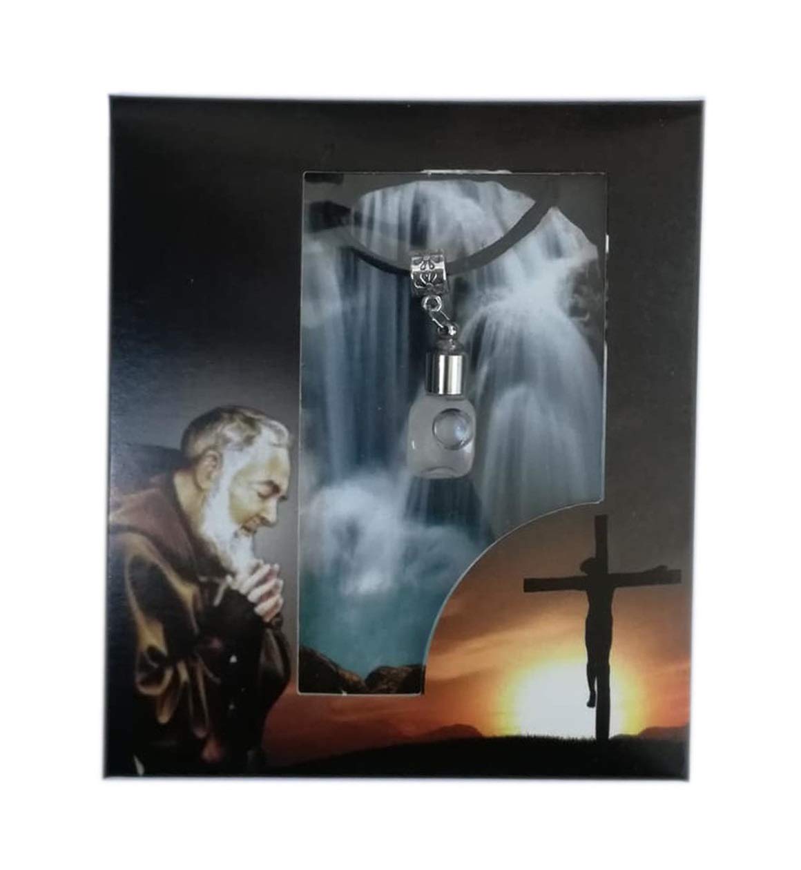 Eurofusioni Saint Pio of Pietrelcina Holy Water - Glass Vial pendant with necklace - Pendant height: 1.45 inch