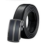 Sanxiner Men's Genuine Leather Ratchet Belt with Automatic Buckle Black Long 52