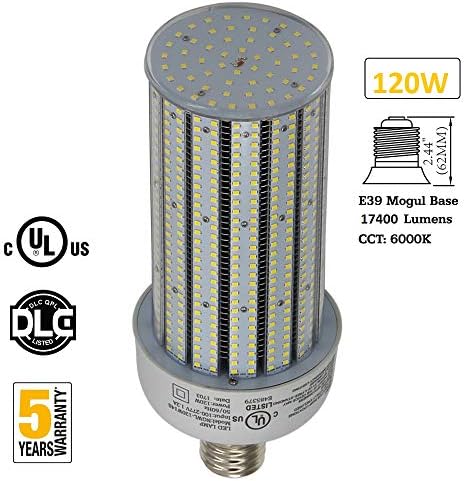 120W LED Corn Bulb Light 400Watt Metal Halide Equivalent 17400Lm High Bay Parking Lot Light Retrofit E39 Mogul Base…