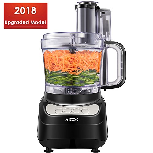 Click Here to See More Images Food Processor 12-Cup, Aicok Multi-Function Food Processor, 1.8L, 3 Speed Options, 2 Chopping Blades & 1 Disc, Safety Interlocking Design, 500W, Black