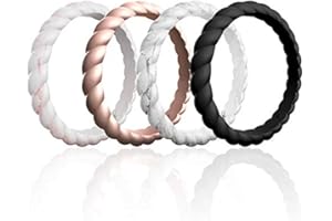 ROQ Womens Silicone Rings - Thin Braided Point Stackable Rubber Silicone Wedding Band & Rubber Engagement Ring for Her - Breathable Comfort Fit Silicone Rings for Him - Bridal & Anniversary Jewelry