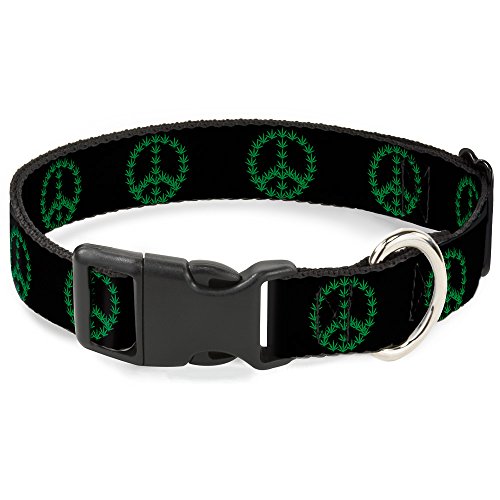 Plastic Clip Collar - Marijuana Peace Repeat Black Green - Small 9-15"
