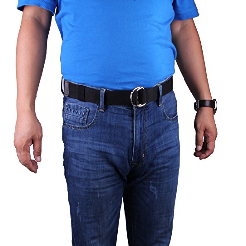 JINIU Canvas Belt Military Style D RING Buckle solid color 1.5" wide CAB2 BLACK 55"Long