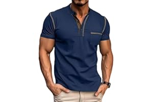 QEKOMA Men's Fashion Henley Shirt Classic Short/Long Sleeve Lightweight Button Cotton T-Shirt Casual Top