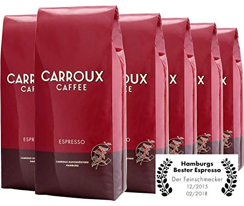 CARROUX Kaffeebohnen Espresso (6x 1kg) - Feinster Premium Kaffee - Für Kaffeevollautomat u. Siebträgermaschine - Ganze…