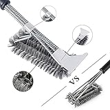 LISAQ Grill Brush Cleaning Scraper 3 In 1 Stainless Steel Rust Protection Bristle Free Grill Accessories BBQ Tools For Cooking Grate &Gas &Charcoal Grill,18 Inches