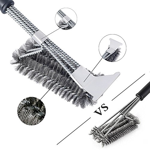 LISAQ Grill Brush Cleaning Scraper 3 In 1 Stainless Steel Rust Protection Bristle Free Grill Accessories BBQ Tools For Cooking Grate &Gas &Charcoal Grill,18 Inches