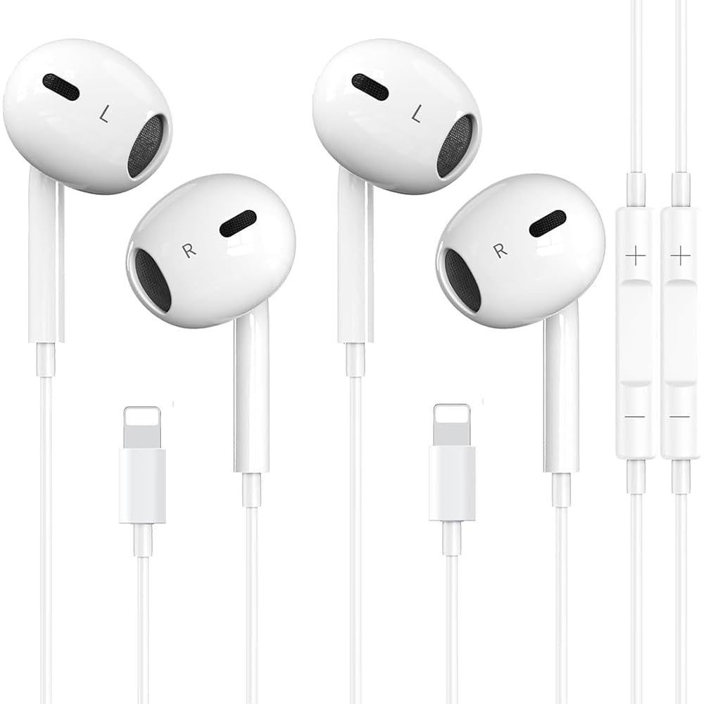 Photo 1 of 2 Packs Wired Headphones for iPhone Earbuds with Built-in Microphone & Volume Control HiFi Stereo Noise Reduction Earphones Compatible with iPhone 14/13/12/11/XR/XS/X/8/7/SE All iOS, Plug and Play