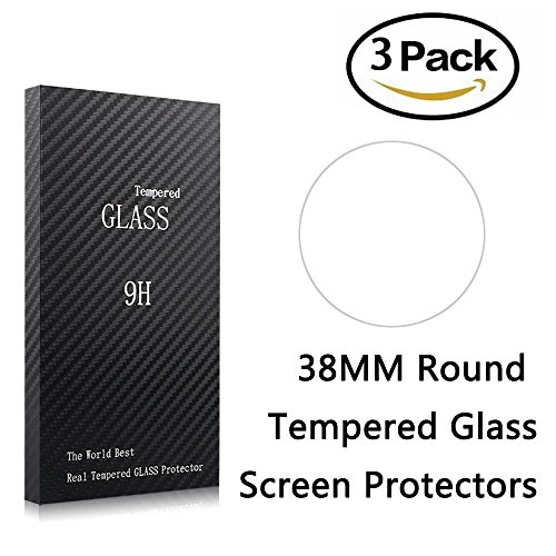 Youniker 3 Pack Universal Round Watch Screen Protector Tempered Glass, 38mm Generic Watch Screen Protector Foils Glass 9H Hardness 0.3MM Slim, Anti-Scratch, Anti-Fingerprint, Bubble Free (38MM)