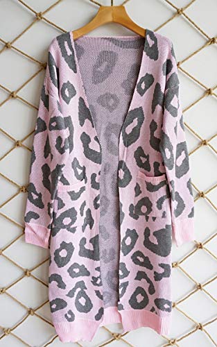 image for Angashion Women's Long Sleeves Leopard Print Knitting Cardigan Open Fr
