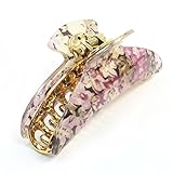uxcell Pink Flowers Print Crescent Shape Hair Claw Clamp Barrette Brown for Woman