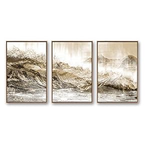 3 Piece Framed CanvasWall Art for Living Room, Bedroom Golden Waves Canvas Prints for Modern Home Decoration Ready to Hang - 16"x24"x3 Panels