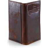 ARIAT Men's Rodeo Wallet with Distressed USA Flag and Shield Logo, Brown Genuine Leather, Multiple Compartments, 6-1/2" x 3-1/2"